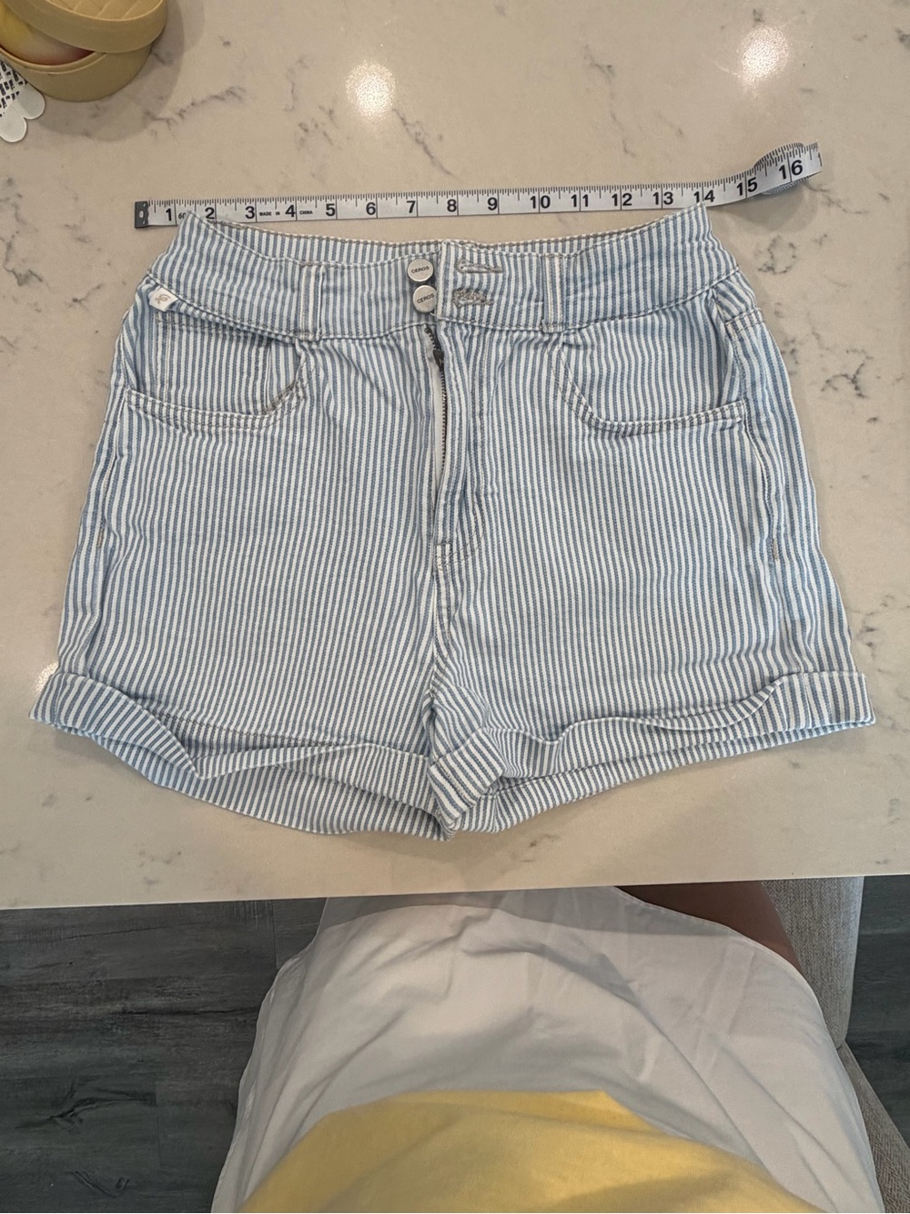 Altar'd State Blue & White Striped High-Rise Jean Shorts